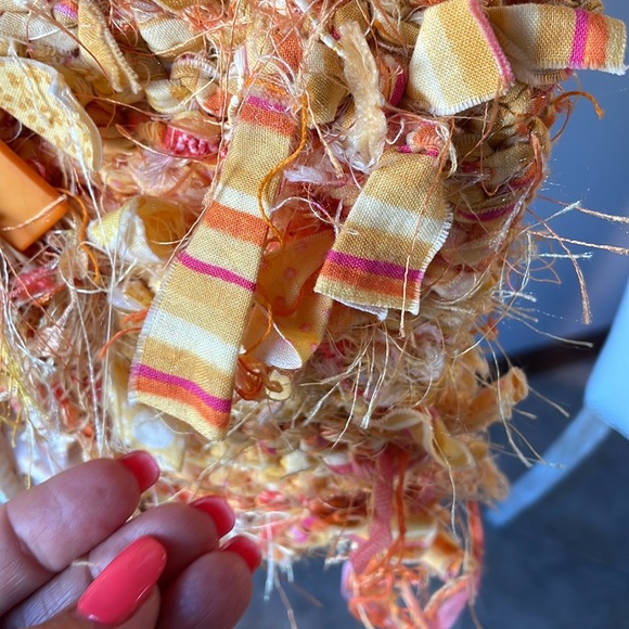 UNIQUE HANDMADE boho chunky Rag Knitted yellow shoulder bag genuine shells - Picture 8 of 17